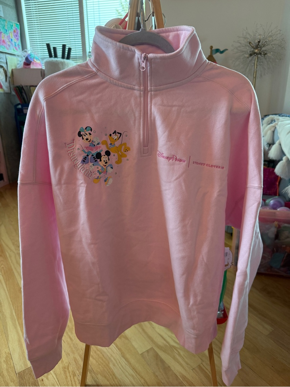 Disney x Stoney Clover Lane Disneyland 70th Pink Quarter Zip Sweatshirt XL BNWT